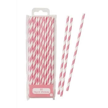 Papierové slamky Pink Stripe - set 30 ks
