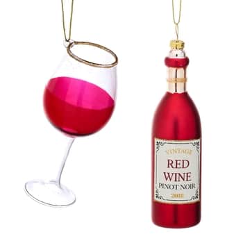 Vianočná ozdoba Red Wine and Glass - 2 ks