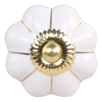 Porcelánová úchytka White Brass Flower