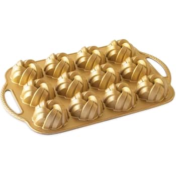 Hliníková forma na 12 mini báboviek prepletená zlatá