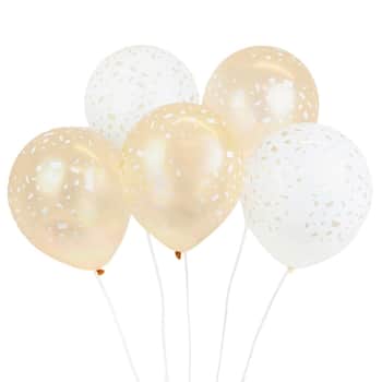 Nafukovacie párty balóniky White and Gold Confetti 5 ks