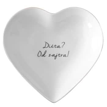 Porcelánový tanierik v tvare srdca s nápisom Diéta? Od zajtra! 16 cm