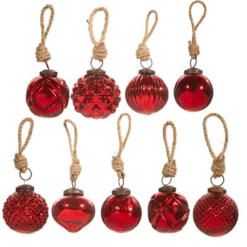 Sklenená vianočná ozdoba Red Crackle Mini - set 9 ks